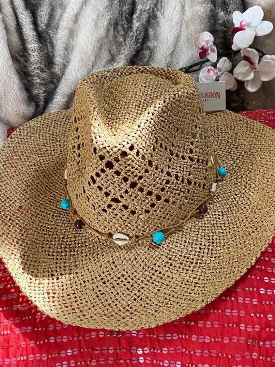 NEW! TRUE RELIGION UNISEX COWBOY SUN HAT SHELLS TURQUOISE main image 6